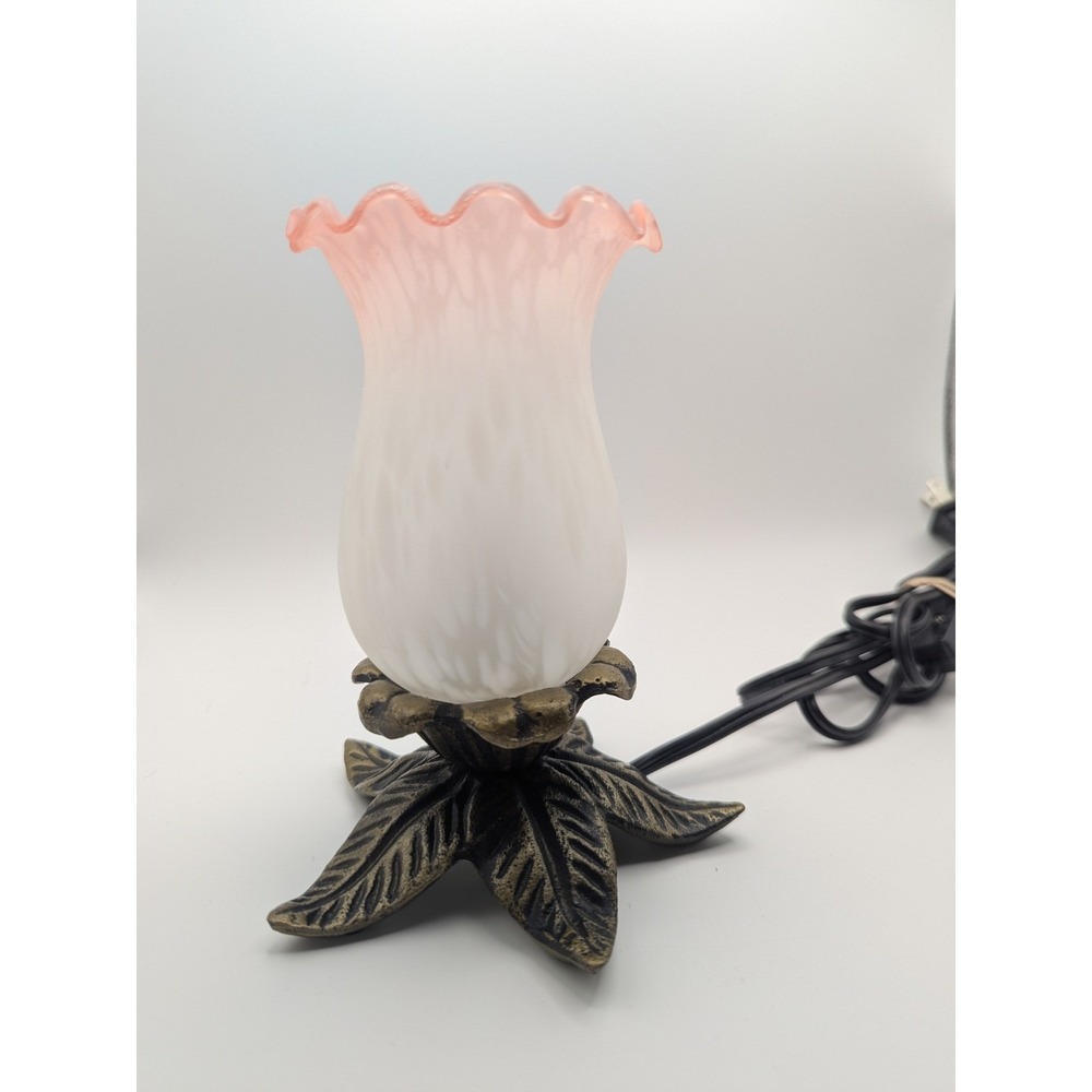 Vintage Andrea Sadek Pink Ruffle Tulip Frosted Glass Vanity Lamp Metal Base